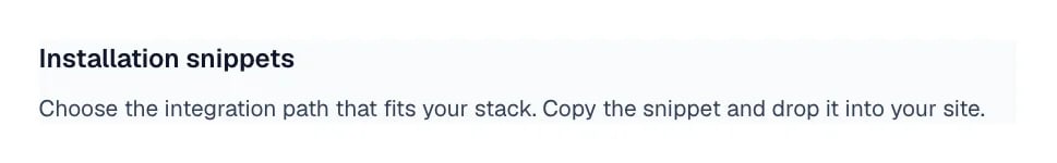 Installation snippets block with Install with script and its Copy button on the right.
