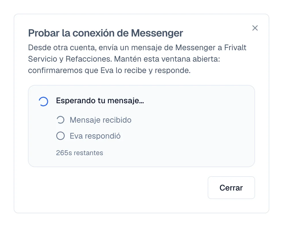 Ventana de prueba de Messenger esperando un mensaje, con las dos señales pendientes.