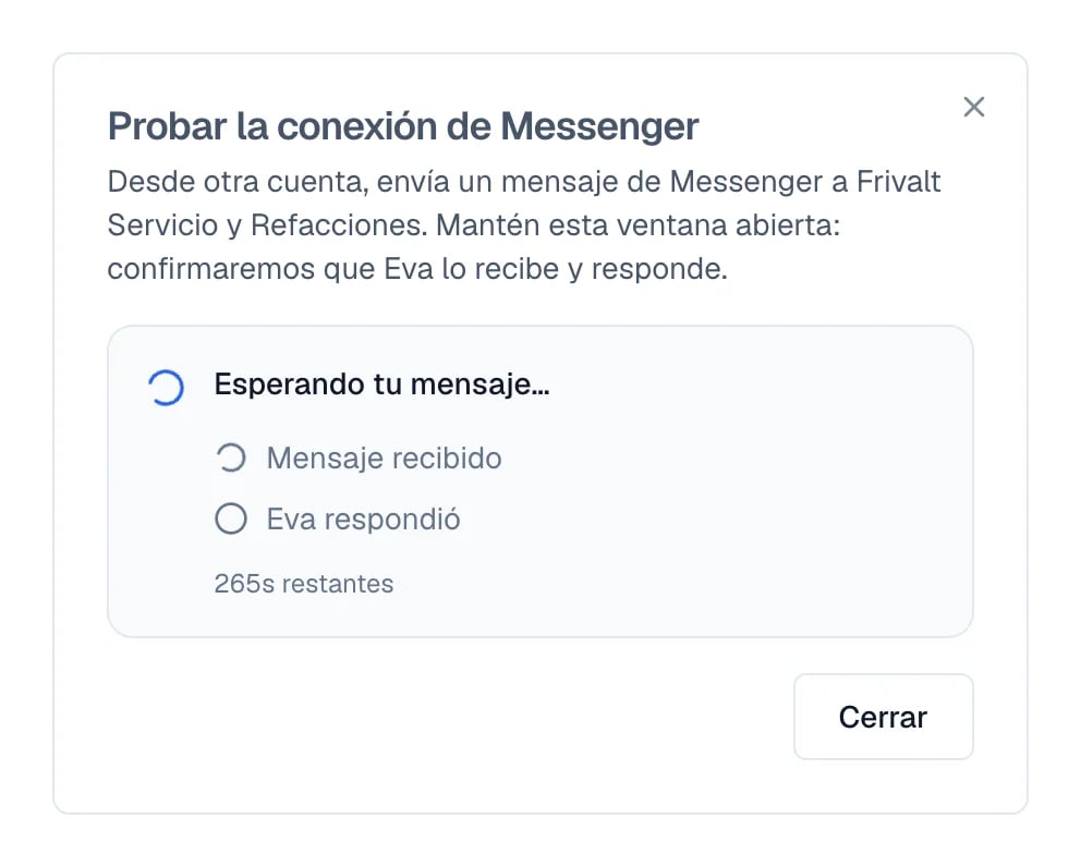 Ventana de prueba de Messenger esperando un mensaje, con las dos señales pendientes.