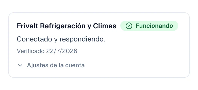 Página de Facebook con la etiqueta Funcionando y la fecha en que se verificó.