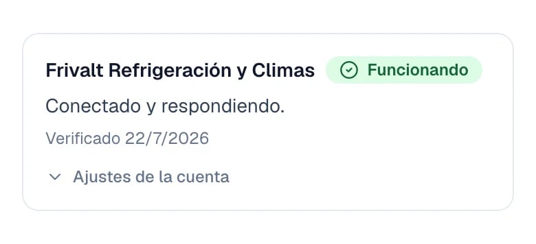 Página de Facebook con la etiqueta Funcionando y la fecha en que se verificó.