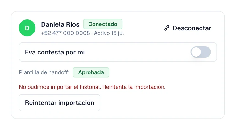 Bajo el aviso de importación fallida aparece el botón Reintentar importación.