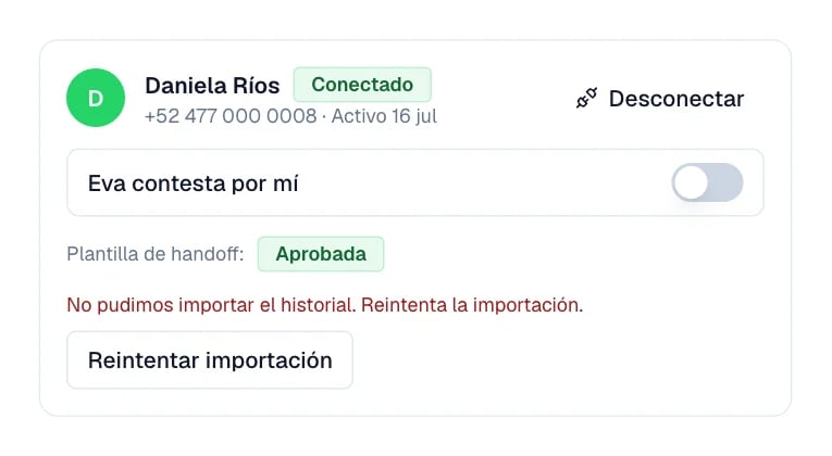 Bajo el aviso de importación fallida aparece el botón Reintentar importación.