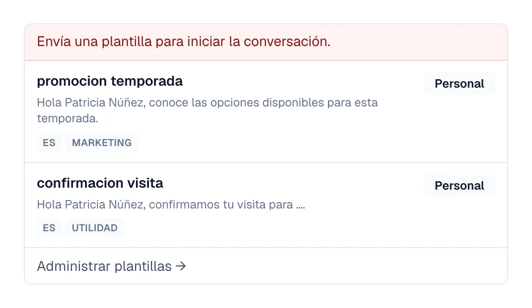 Aviso de que el cliente lleva más de 24 h sin escribir, con el botón Tomar conversación y escribir al lado.