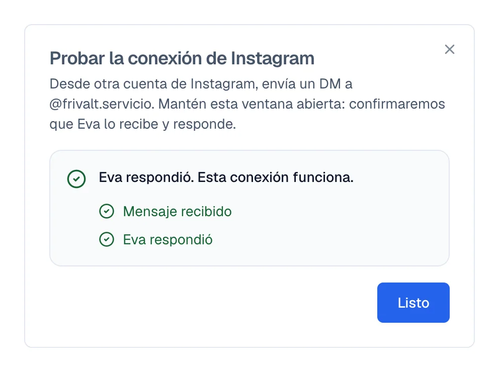 La prueba de Instagram confirma que el mensaje llegó y que Eva respondió.