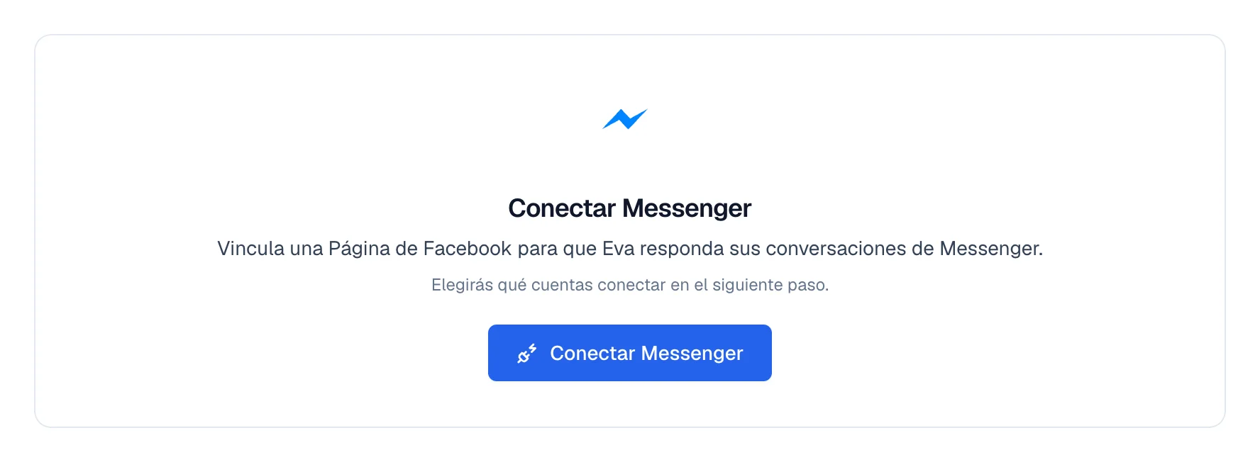 Pantalla del canal de Messenger sin páginas, con el botón para empezar la conexión.