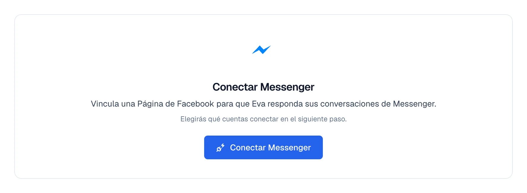Pantalla del canal de Messenger sin páginas, con el botón para empezar la conexión.