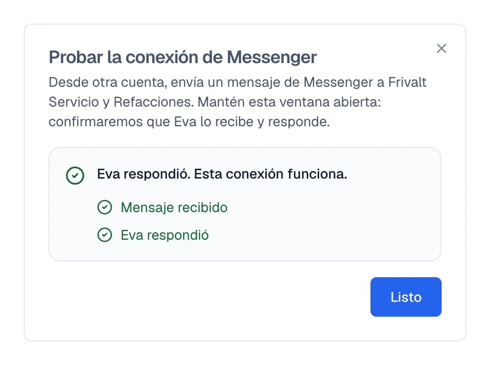 La prueba de Messenger confirma que el mensaje llegó y que Eva respondió.