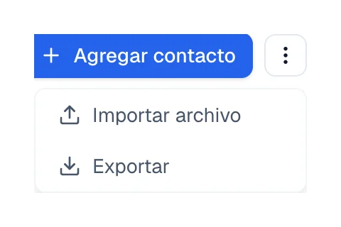 Menú abierto con las opciones Importar archivo y Exportar.