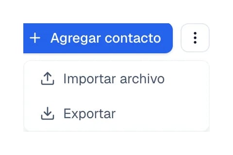 Menú abierto con las opciones Importar archivo y Exportar.