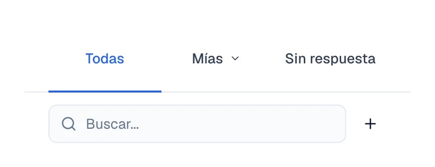 Pestañas Todas, Mías y Sin respuesta sobre la barra de búsqueda de la lista.
