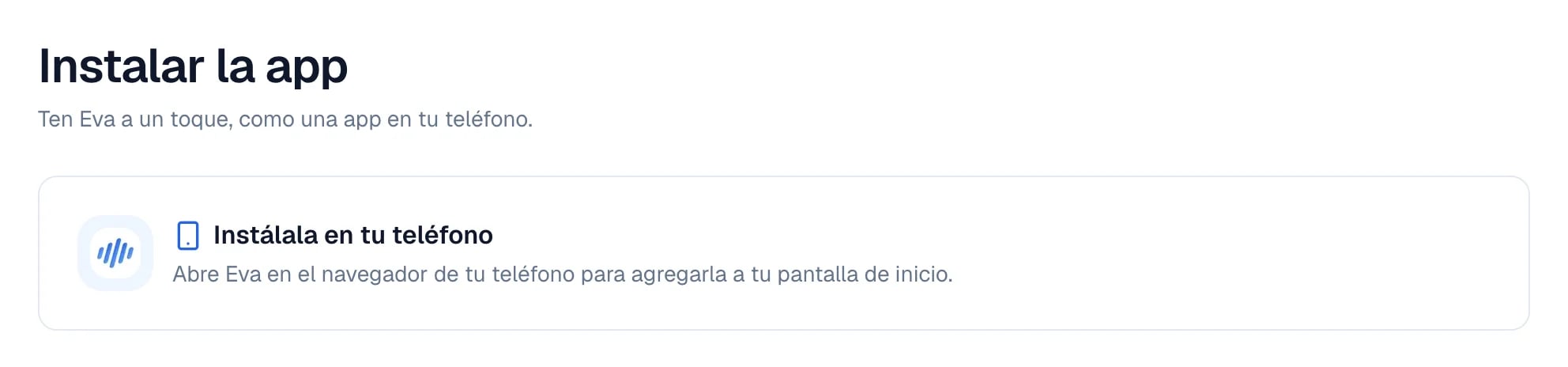 La pantalla Instalar la app en una computadora, con el aviso Instálala en tu teléfono.