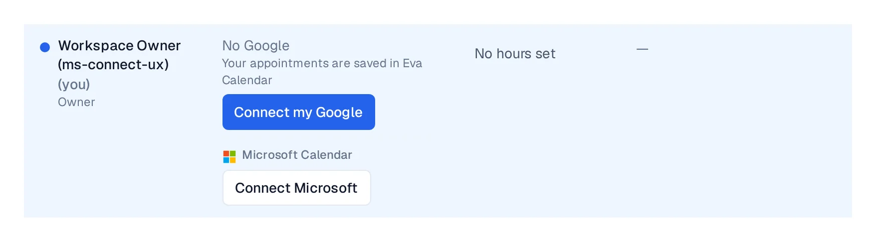 Team row with the Microsoft Calendar line and the Connect Microsoft button.