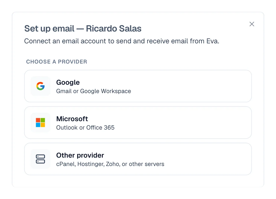 Dialog with the Google, Microsoft and Other provider options.