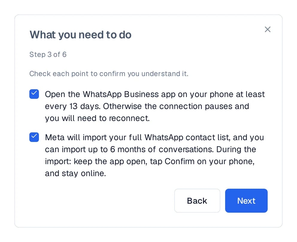 What you need to do screen with both confirmations checked: open the app every 13 days and stay with the import.
