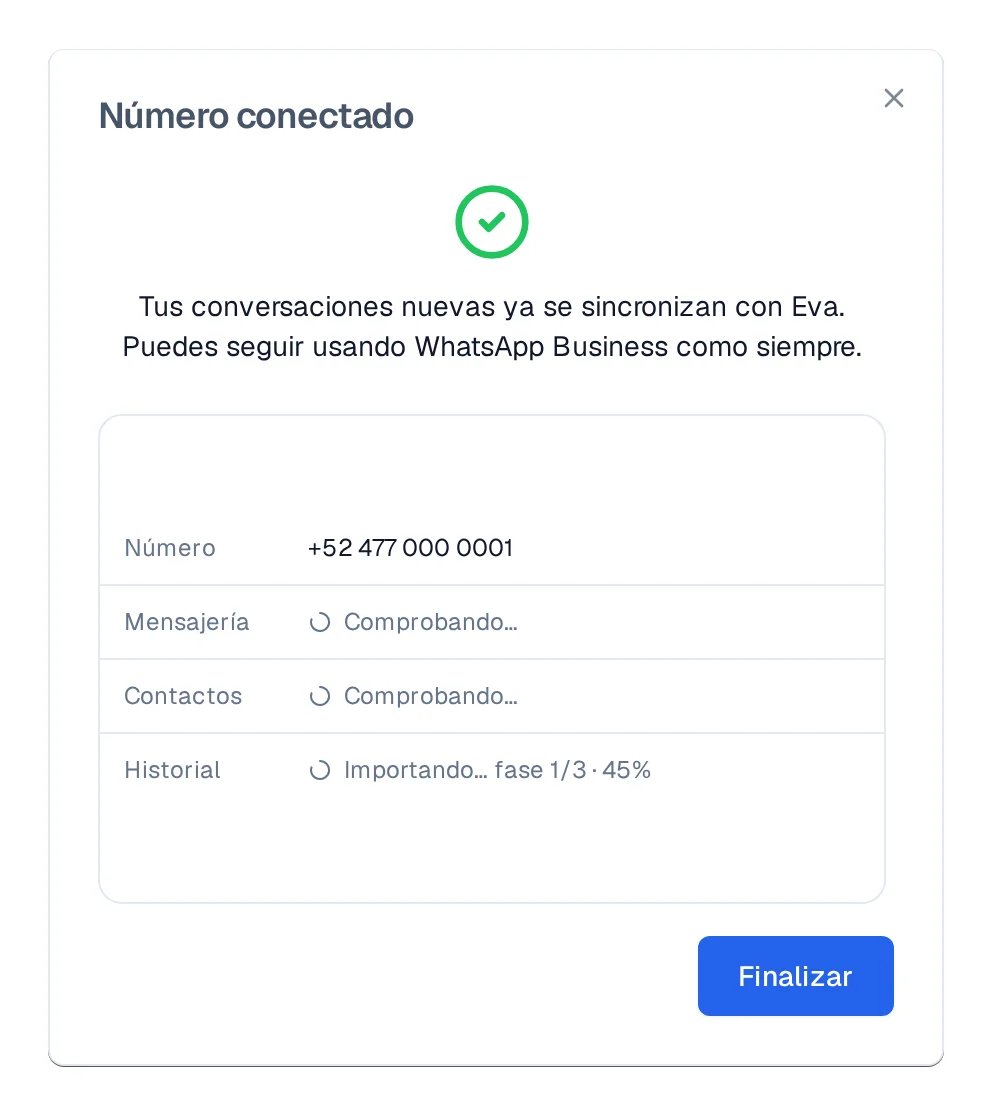 Pantalla Número conectado con la palomita verde y el botón Finalizar.