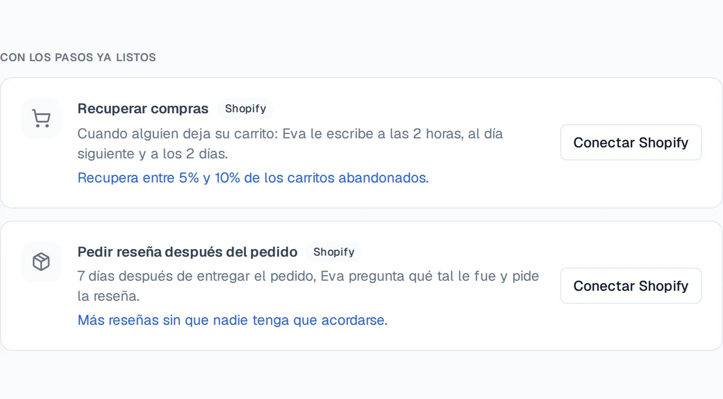 Las recetas Recuperar compras y Pedir reseña después del pedido, cada una con lo que hace.