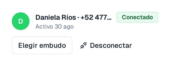 Renglón de un número conectado con Elegir embudo junto a Desconectar.