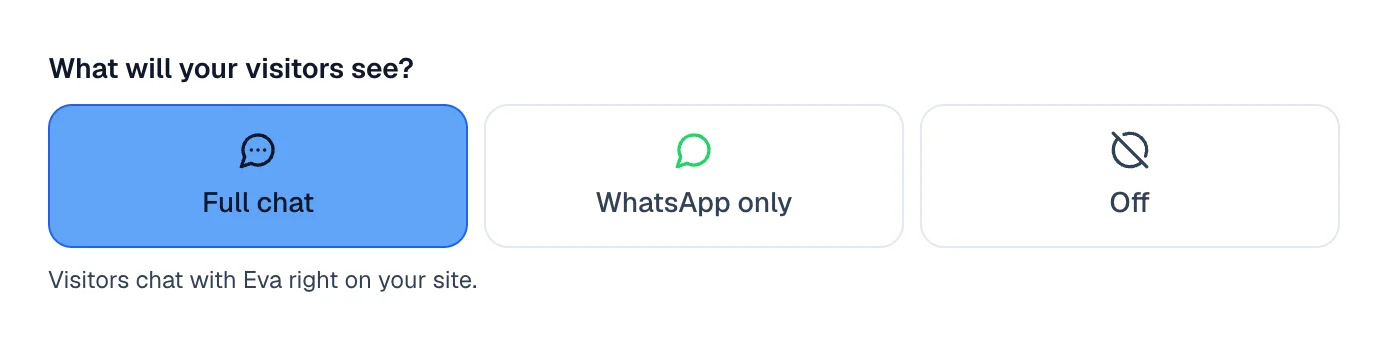 The Full chat, WhatsApp only and Off options, with Full chat selected.