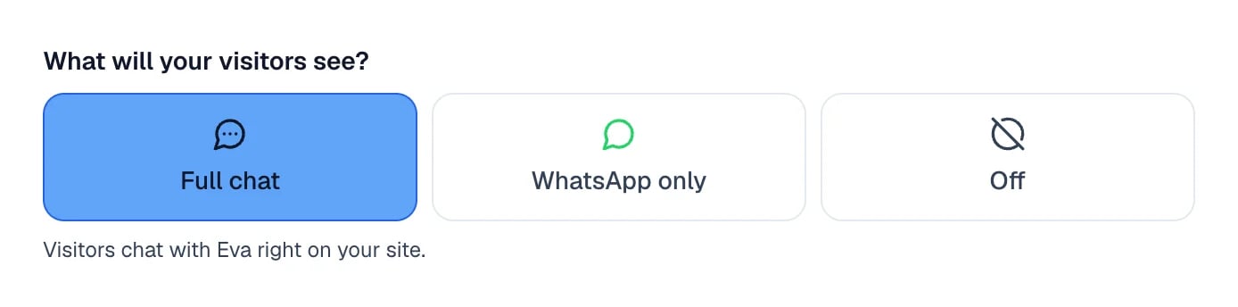 The Full chat, WhatsApp only and Off options, with Full chat selected.