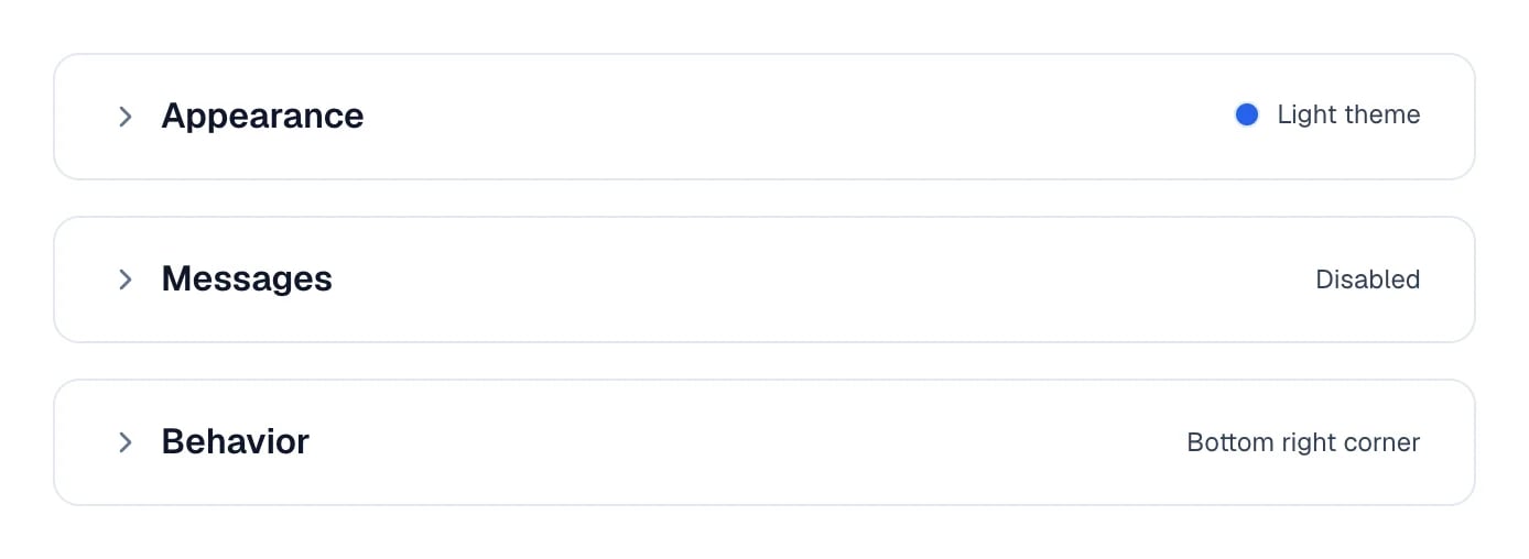 The Appearance, Messages and Behavior blocks closed, each with its summary on the right.