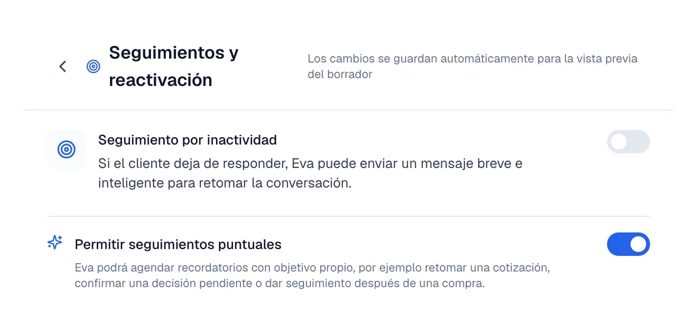 Editor de Seguimientos con Seguimiento por inactividad y Permitir seguimientos puntuales.