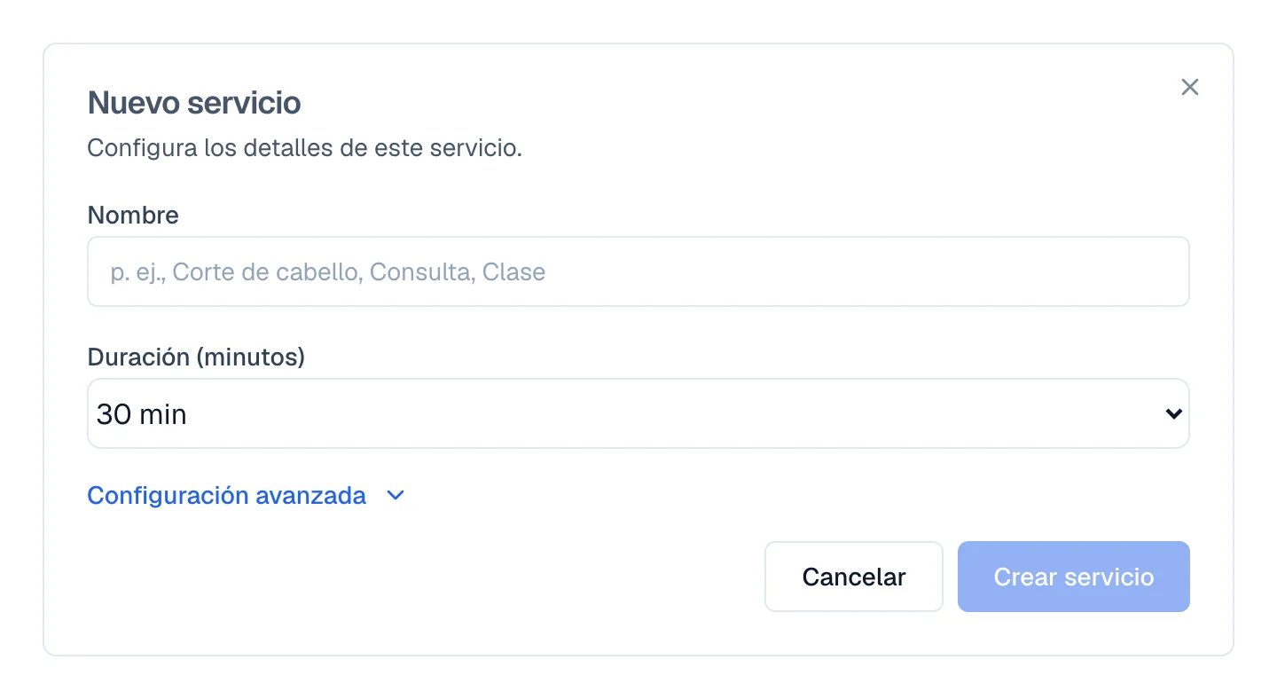 Formulario Nuevo tipo de cita con Nombre y Duración.