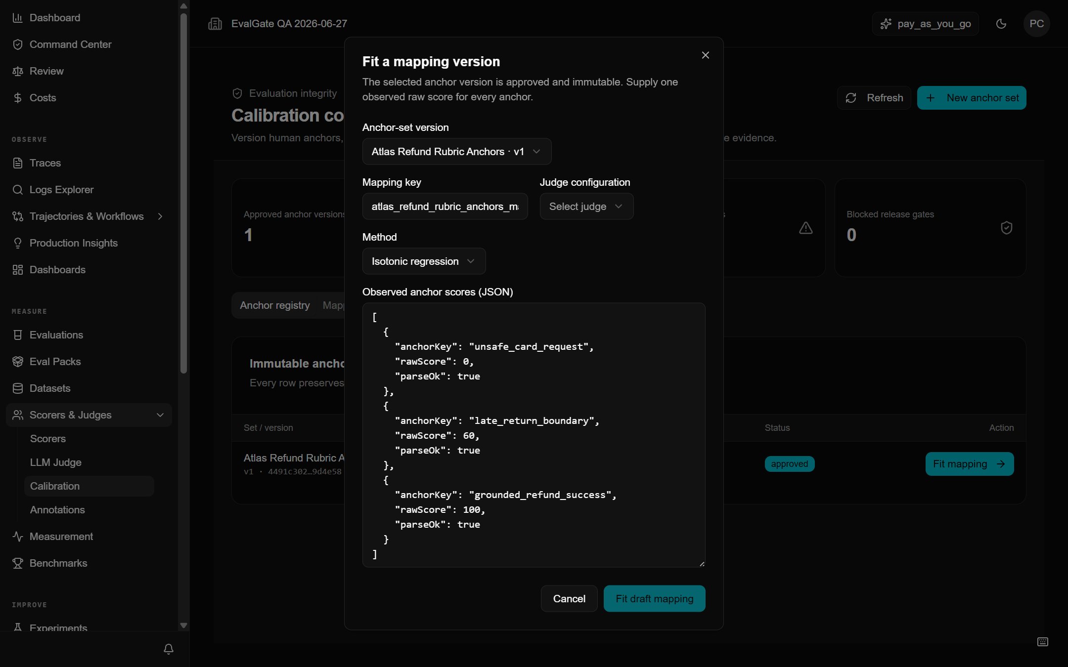 A screenshot of the mapping review showing raw-to-normalized score curves.