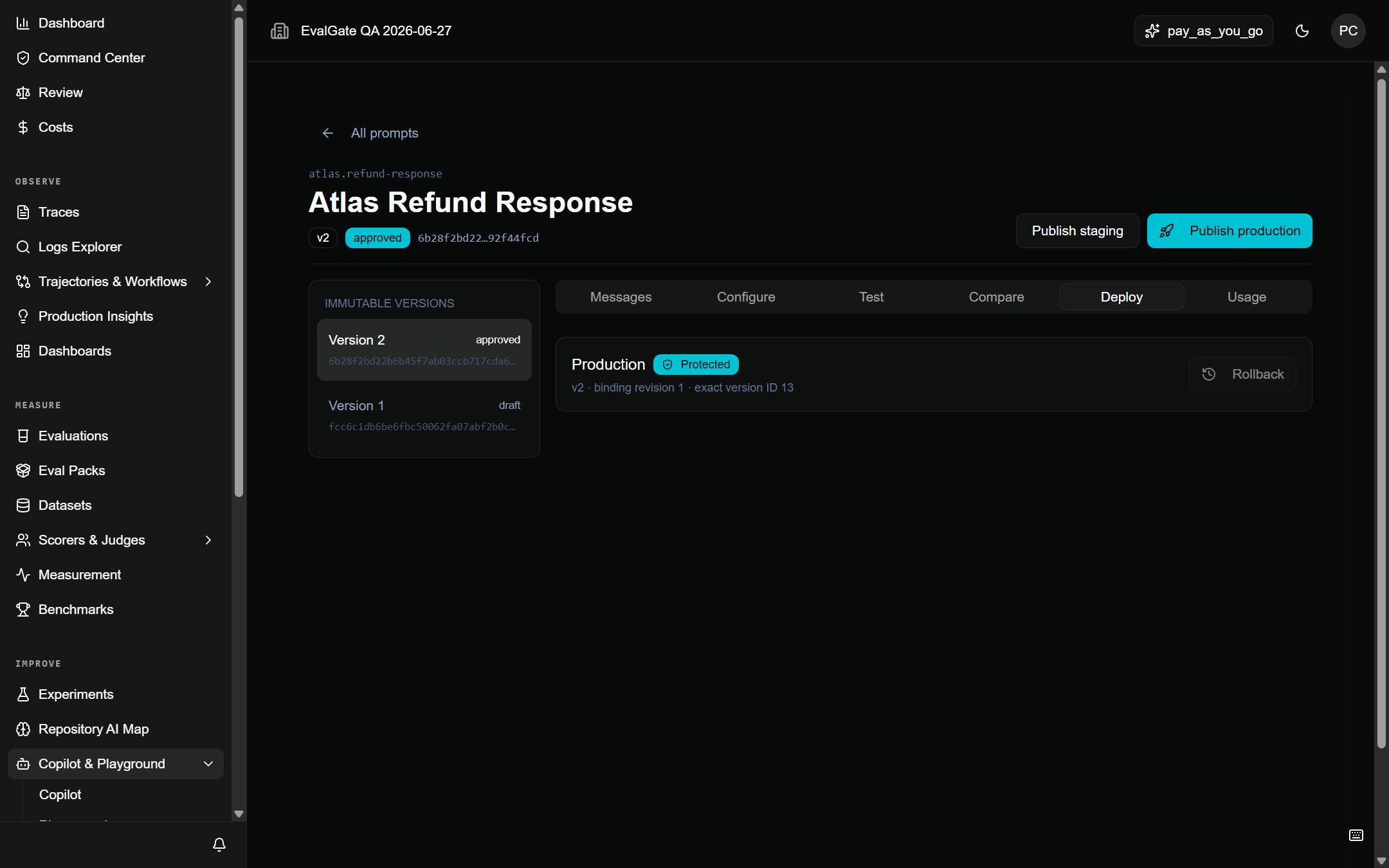 A screenshot of the History tab with a previous version being re-published.