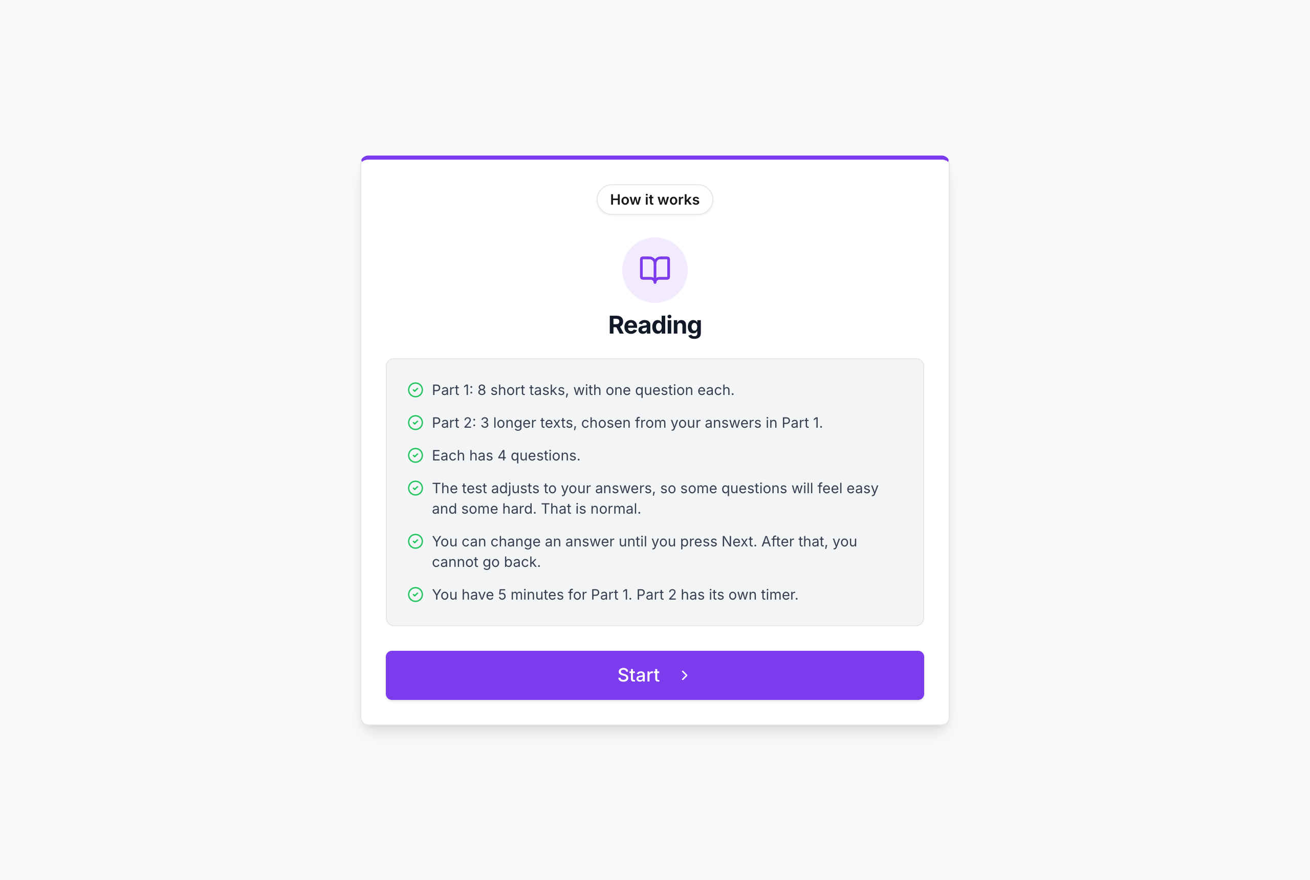 A reading passage on the left with its questions on the right, a highlighted phrase in the passage and a 9:56 countdown