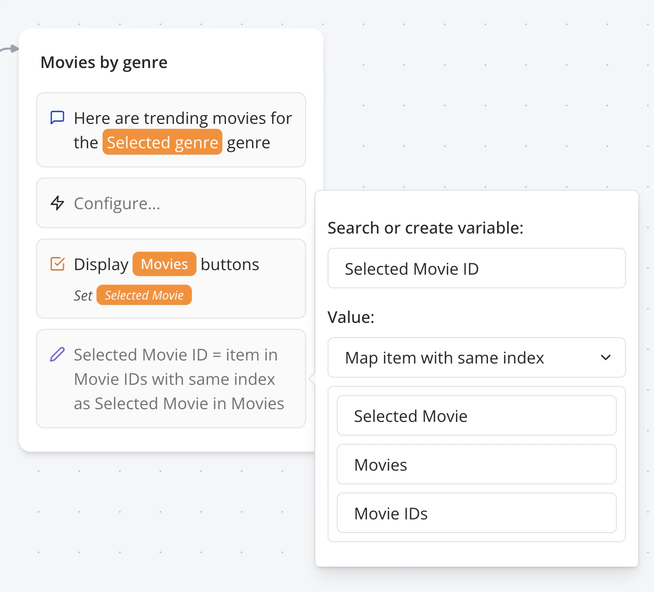 Set variable map item with same index