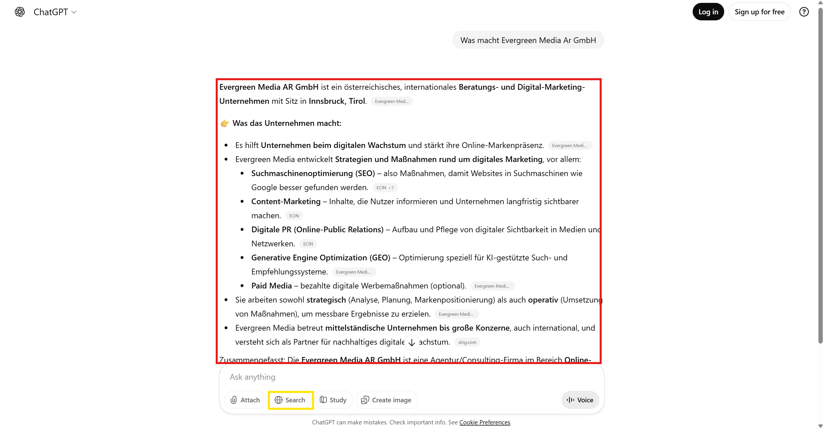 ChatGPT Search Response Visualization