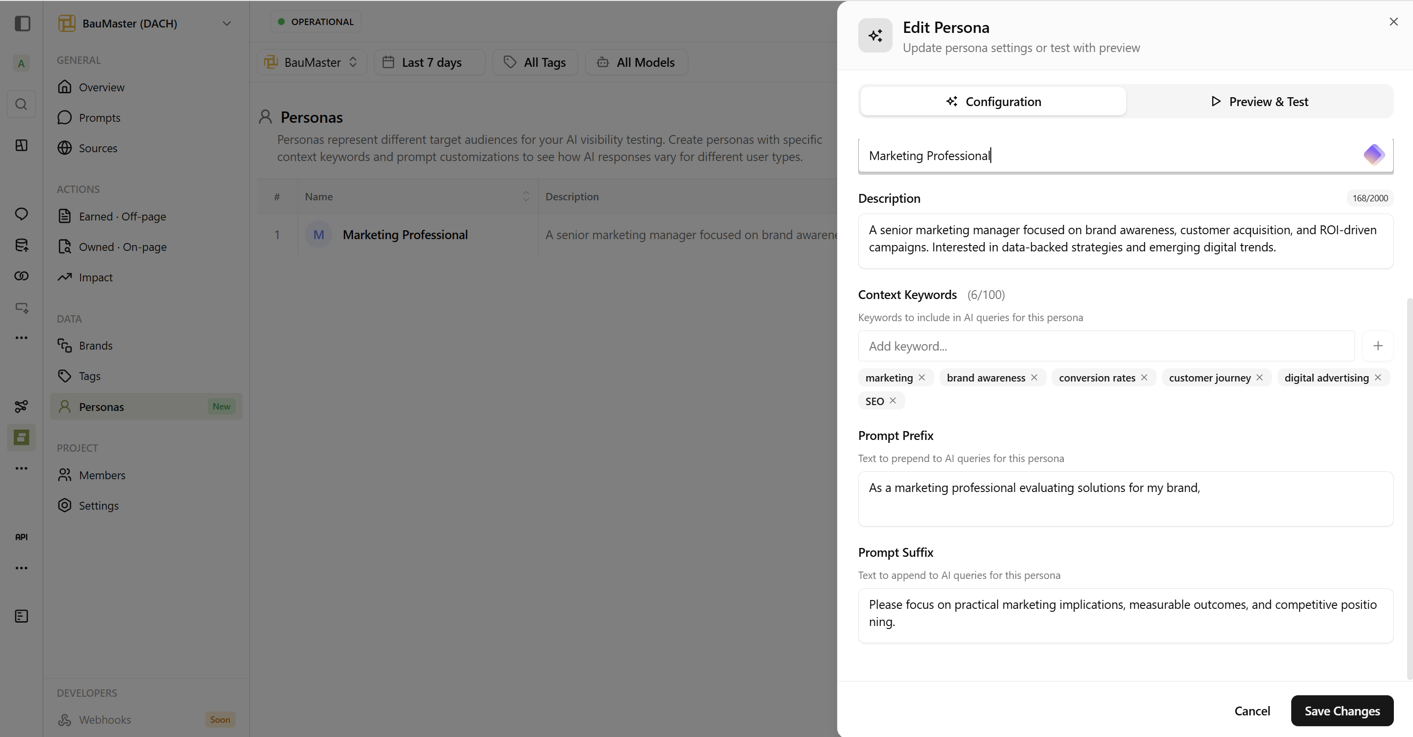 Persona Advanced Settings