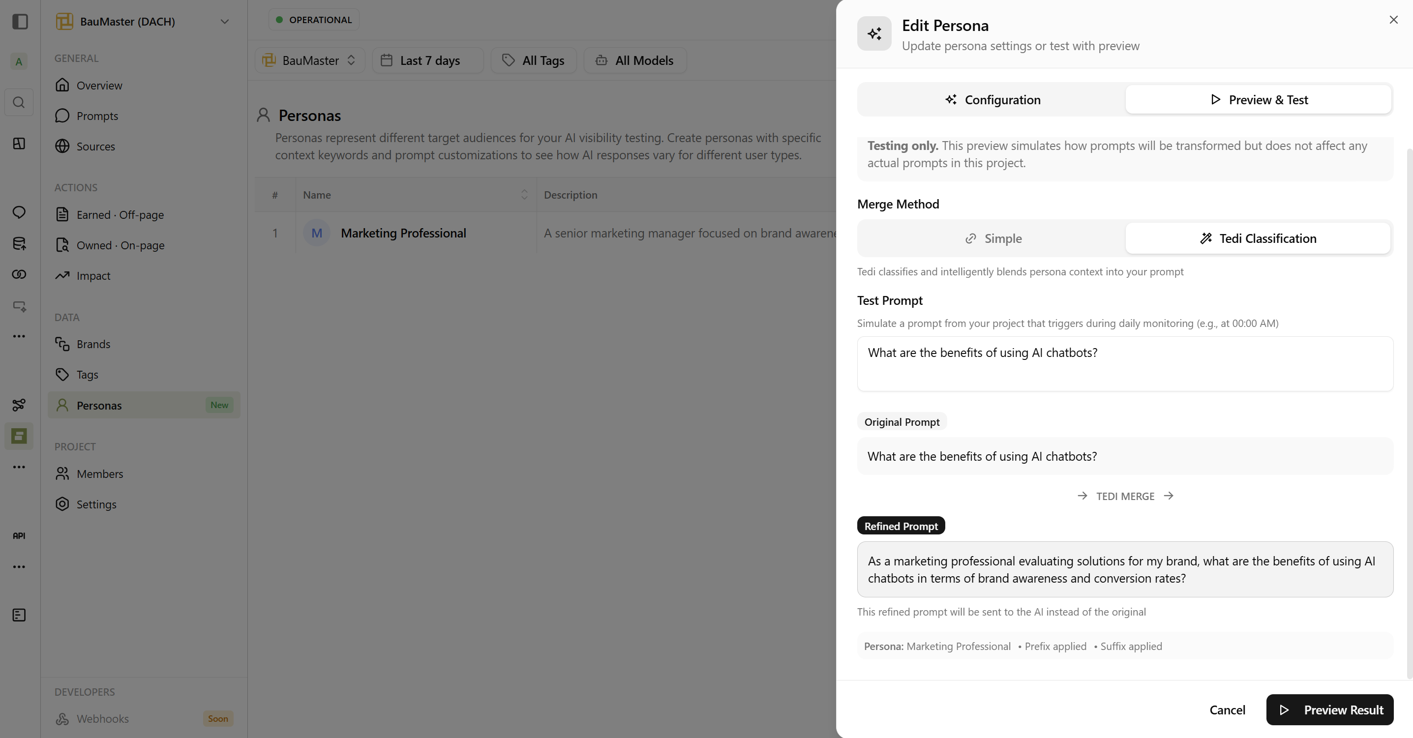 Persona Preview & Test