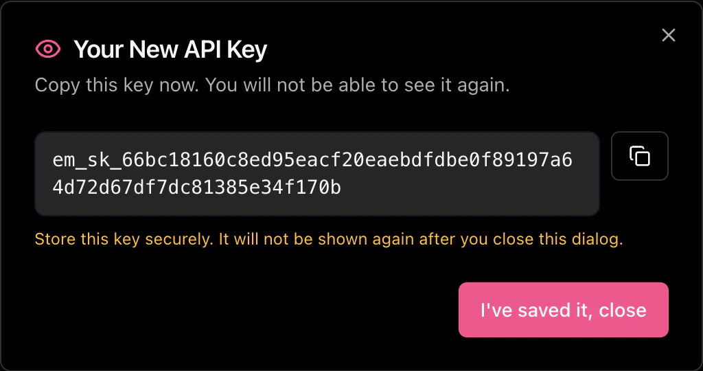 Copy API Key dialog