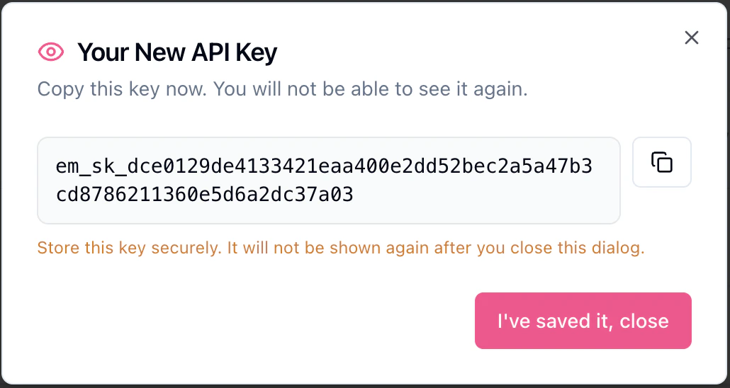 Copy API Key dialog