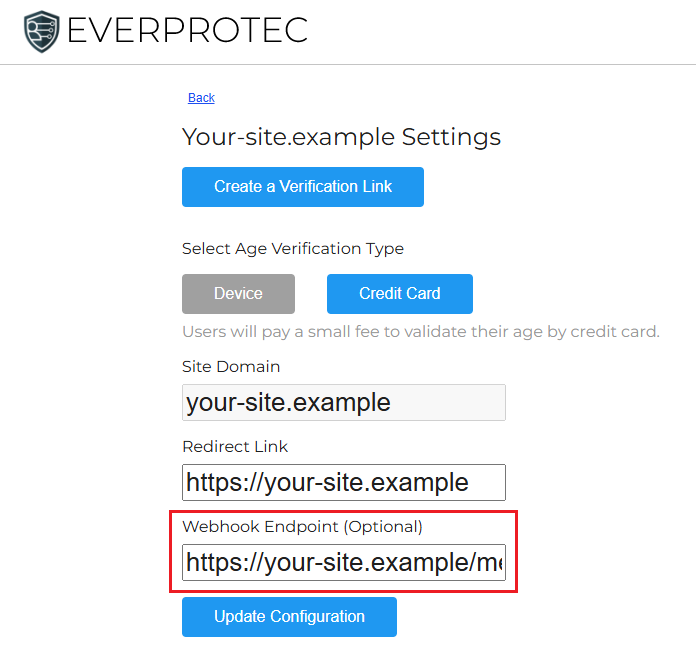Webhook entry field
