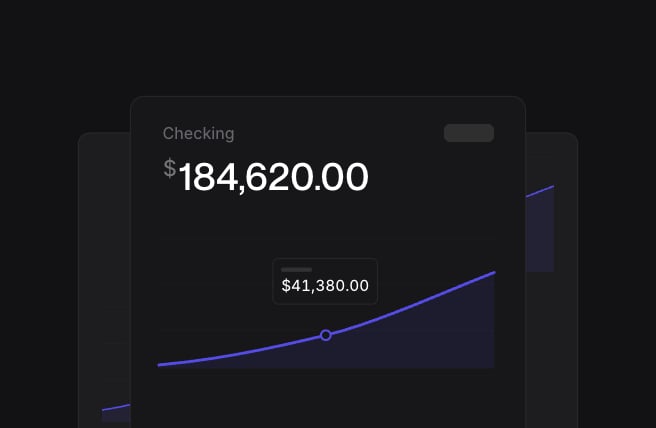 Checking balance of $184,620.00, with a curve rising over time.