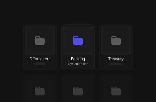 Grid of six document folders, with the Banking system folder between Offer letters and Treasury.