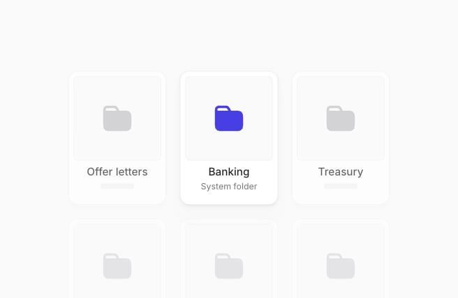 Grid of six document folders, with the Banking system folder between Offer letters and Treasury.