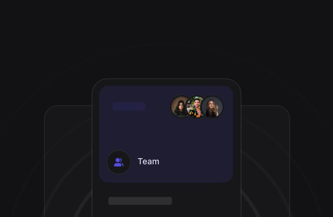 Team card with three employees, in front of two more cards.