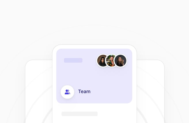 Team card with three employees, in front of two more cards.