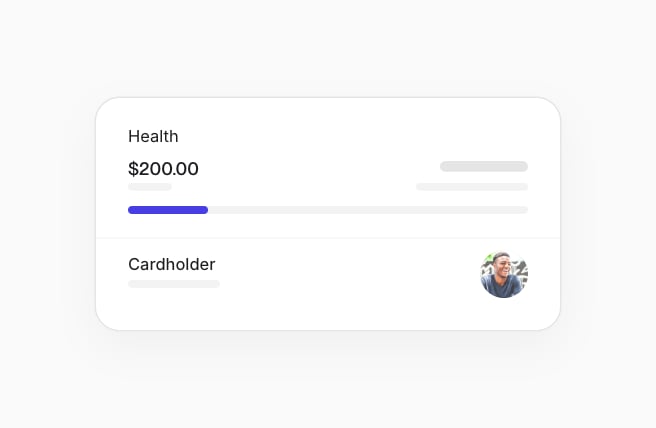 Benefit card allowance and its progress above the Cardholder row with the employee's picture.