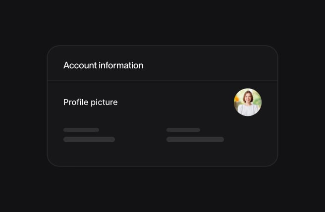 Account information card with the employee's profile picture and name fields.