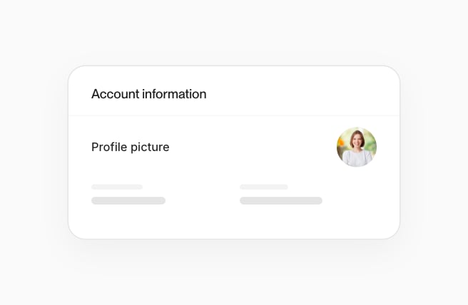 Account information card with the employee's profile picture and name fields.