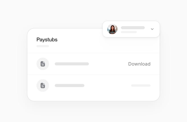 Paystubs dialog with two statements and Download, with the employee's account row.