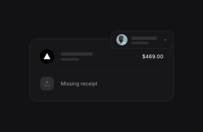 A card purchase missing its receipt, with the employee's account row.
