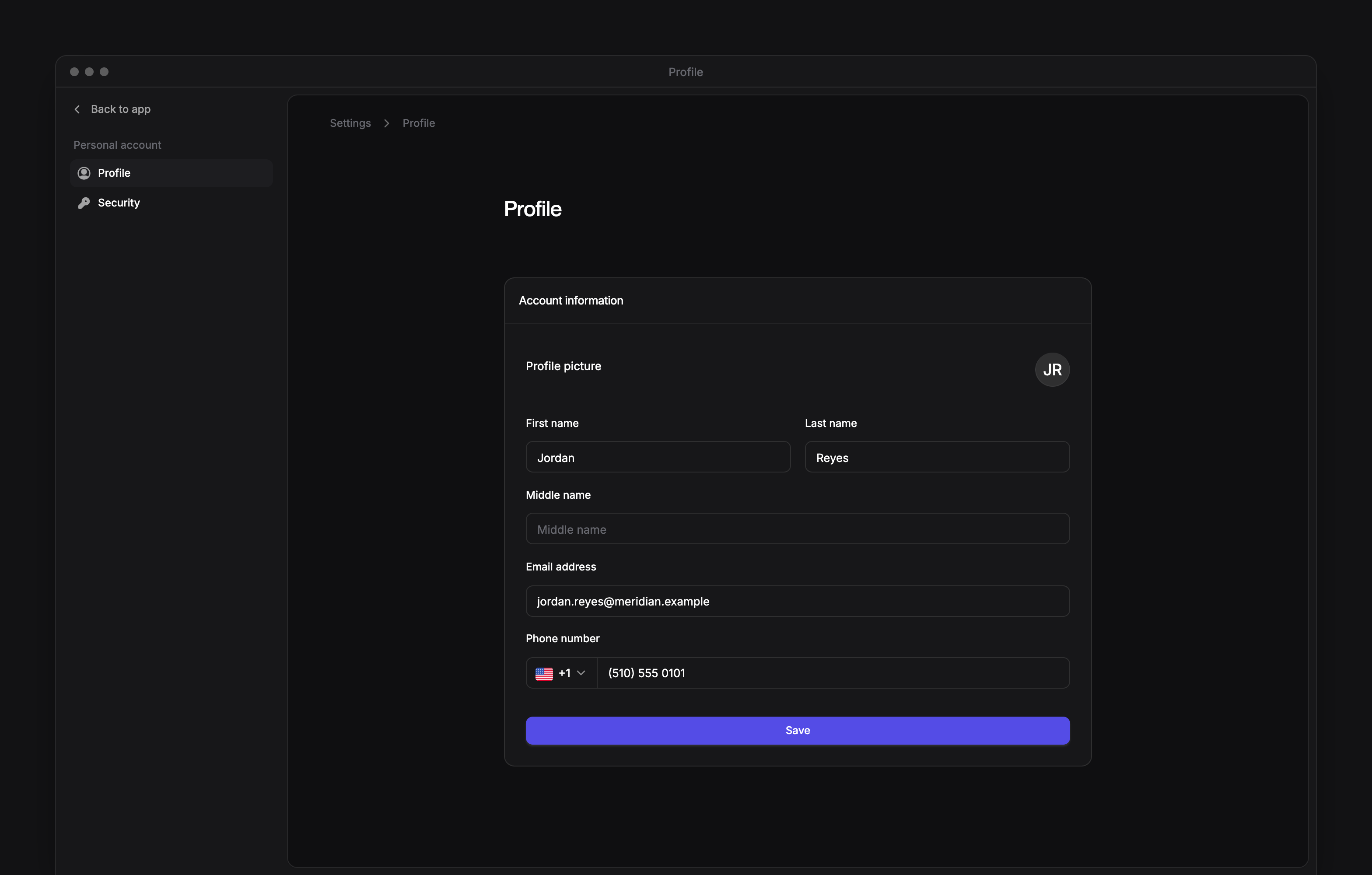 The Profile page in My account, with your name, email address and phone number.