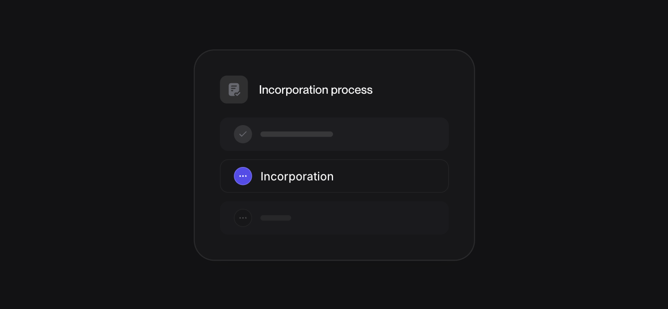 The Incorporation process card on Home, with the first stage done and Incorporation in progress.