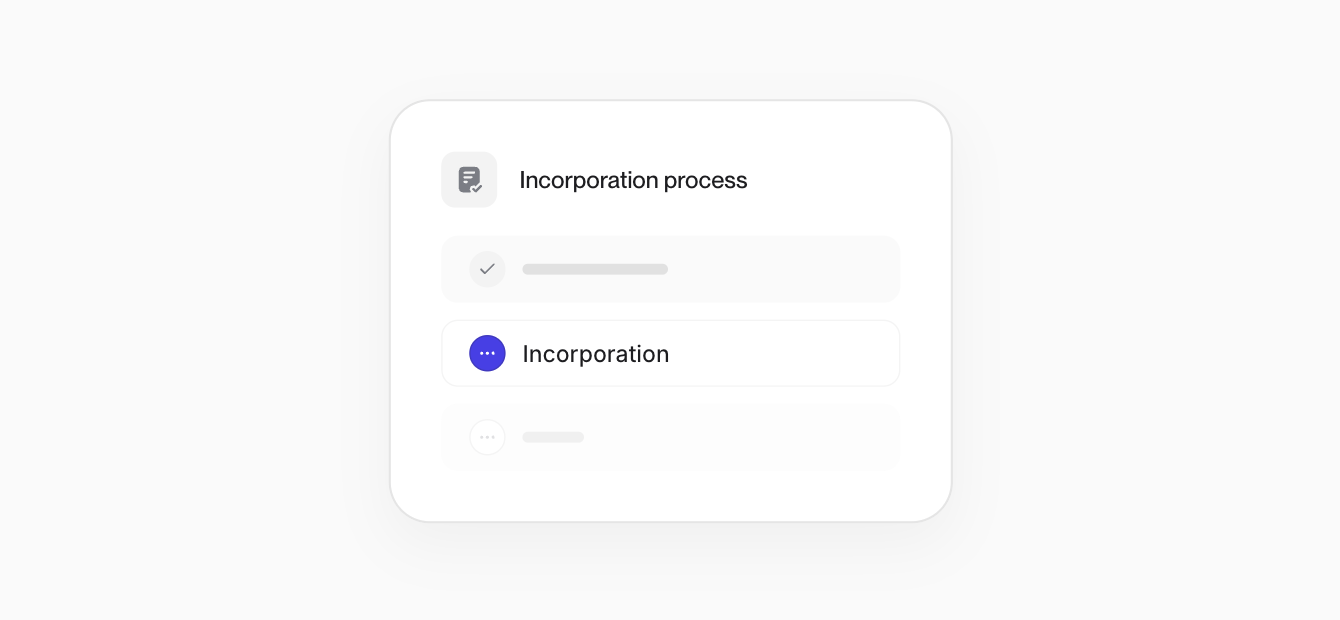 The Incorporation process card on Home, with the first stage done and Incorporation in progress.